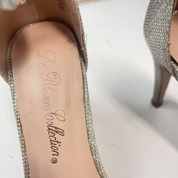 De Blossom Collection Emily Womens Silver Rhinestone Heels Ankle Strap  7.5 - Picture 5 of 9